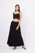 Peraluna MAXI SKIRT Maxi Boy Pileli Kadın Triko Etek - Siyah - 5