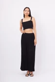 Peraluna MAXI SKIRT Maxi Boy Pileli Kadın Triko Etek - Siyah - 6