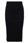 Peraluna JASMINE SKIRT Midi Boy Yandan Düğmeli Ribana Kadın Triko Etek - Siyah - 8