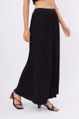 Peraluna MAXI SKIRT Maxi Boy Pileli Kadın Triko Etek - Siyah - 4