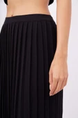 Peraluna MAXI SKIRT Maxi Boy Pileli Kadın Triko Etek - Siyah - 3