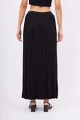 Peraluna MAXI SKIRT Maxi Boy Pileli Kadın Triko Etek - Siyah - 8
