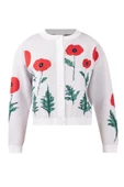 Peraluna POPPY CARDIGAN Gelincik Desenli Organik Pamuk Kadın Kısa Hırka - Ekru - 9