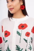 Peraluna POPPY CARDIGAN Gelincik Desenli Organik Pamuk Kadın Kısa Hırka - Ekru - 3