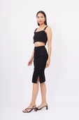 Peraluna JASMINE SKIRT Midi Boy Yandan Düğmeli Ribana Kadın Triko Etek - Siyah - 6