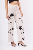 Peraluna LADY SAKURA TROUSER Jakarlı Organik Pamuk Kadın Pantolon - Bej - 4
