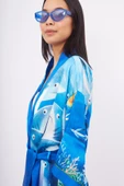 Peraluna OCEAN STORY SHORT KIMONO Baskılı Saten Kadın Kısa Kimono - Deniz Mavisi - 3