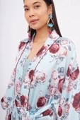 Peraluna ROSEMARY LONG KIMONO Baskılı Saten Kadın Uzun Kimono - Turkuaz - 3