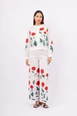 Peraluna POPPY TROUSER Gelincik Desen Organik Pamuk Kadın Pantolon - Ekru - 1