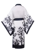 Peraluna BEACH GIRLS LONG KIMONO Baskılı Saten Kadın Uzun Kimono - Siyah/Beyaz - 9