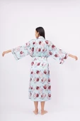 Peraluna ROSEMARY LONG KIMONO Baskılı Saten Kadın Uzun Kimono - Turkuaz - 6