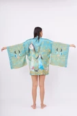 Peraluna JOY SHORT KIMONO Baskılı Saten Kadın Kısa Kimono - Turkuaz - 9