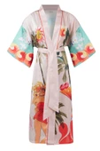Peraluna SUMMER TIME LONG KIMONO Baskılı Saten Kadın Uzun Kimono - Çok Renkli - 8