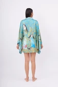 Peraluna JOY SHORT KIMONO Baskılı Saten Kadın Kısa Kimono - Turkuaz - 10