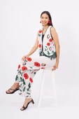 Peraluna POPPY TROUSER Gelincik Desen Organik Pamuk Kadın Pantolon - Ekru - 6