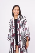 Peraluna STRIPE GARDEN SHORT KIMONO Baskılı Saten Kadın Kısa Kimono - Çok Renkli - 2