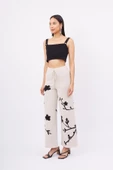 Peraluna LADY SAKURA TROUSER Jakarlı Organik Pamuk Kadın Pantolon - Bej - 6