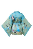 Peraluna JOY SHORT KIMONO Baskılı Saten Kadın Kısa Kimono - Turkuaz - 12
