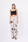 Peraluna LADY SAKURA TROUSER Jakarlı Organik Pamuk Kadın Pantolon - Bej - 1