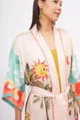 Peraluna SUMMER TIME LONG KIMONO Baskılı Saten Kadın Uzun Kimono - Çok Renkli - 4