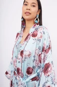 Peraluna ROSEMARY LONG KIMONO Baskılı Saten Kadın Uzun Kimono - Turkuaz - 4