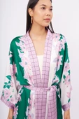Peraluna LILAC CHARM SHORT KIMONO Baskılı Saten Kadın Kısa Kimono - Yeşil/Pembe - 3