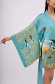 Peraluna JOY SHORT KIMONO Baskılı Saten Kadın Kısa Kimono - Turkuaz - 6