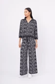 Peraluna MAZE TROUSER Jakarlı Organik Pamuk Kadın Pantolon - Antrasit/Ekru - 5