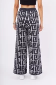 Peraluna MAZE TROUSER Jakarlı Organik Pamuk Kadın Pantolon - Antrasit/Ekru - 6