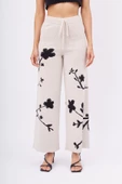 Peraluna LADY SAKURA TROUSER Jakarlı Organik Pamuk Kadın Pantolon - Bej - 2