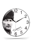 ATATÜRK BASKILI BOMBELİ CAM DUVAR SAATİ 35 CM - 2