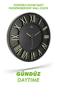 SİYAH ZEMİNLİ FOSFORLU ROMA RAKAMLI DUVAR SAATİ 41.5 CM - 2