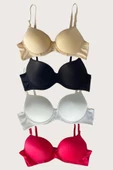 Shopidik  Siyah-Beyaz-Kırmızı-Ten 4'lü Dolgulu Push Up Micro Balenli Günlük Tek Destekli Sütyen - 4