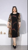 Leopar Tunik Büyük Beden Crystal Taşlı Elbise - SİYAH - 1