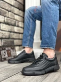 BA03246 İçi Dışı Hakiki Deri Gizli Bağcık Rahat Taban Siyah Casual Erkek Ayakkabı - 2