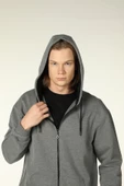Erkek Kapüşonlu Fermuarlı Oversıze Sweatshırt Koyu Gri - 5