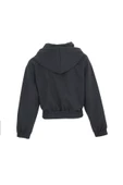 Kadın Baskılı Kapüşonlu Crop Sweat Antrasit - 4