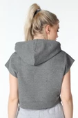 Kadın Baskılı Kapüşonlu Crop Sweat K.gri - 5
