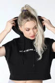 Kadın Baskılı Kapüşonlu Crop Sweat K.gri - 10