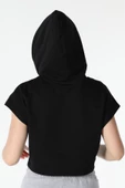 Kadın Baskılı Kapüşonlu Crop Sweat K.gri - 11