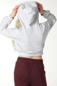 Kadın Baskılı Kapüşonlu Crop Sweat Siyah - 12