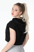 Kadın Baskılı Kapüşonlu Crop Sweat K.gri - 7