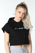 Kadın Baskılı Kapüşonlu Crop Sweat K.gri - 8