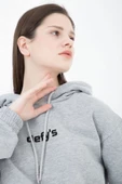 Kadın Baskılı Kapüşonlu Crop Sweat Gri - 3