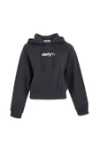 Kadın Baskılı Kapüşonlu Crop Sweat Antrasit - 6
