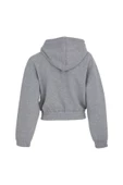 Kadın Baskılı Kapüşonlu Crop Sweat Gri - 5