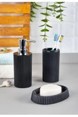 3 Parça Çizgili Banyo Seti Siyah - 1