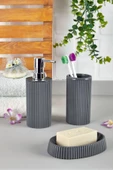 3 Parça Çizgili Banyo Seti Gri - 3
