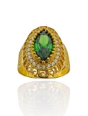 Zümrüt Taşlı Maraş İşçiliği Mekik 8 Ayar Altın Yüzük thumbnail 1