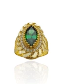 Zümrüt Taşlı Burma Desenli Maraş İşçilik Mekik 8 Ayar Altın Yüzük thumbnail 1